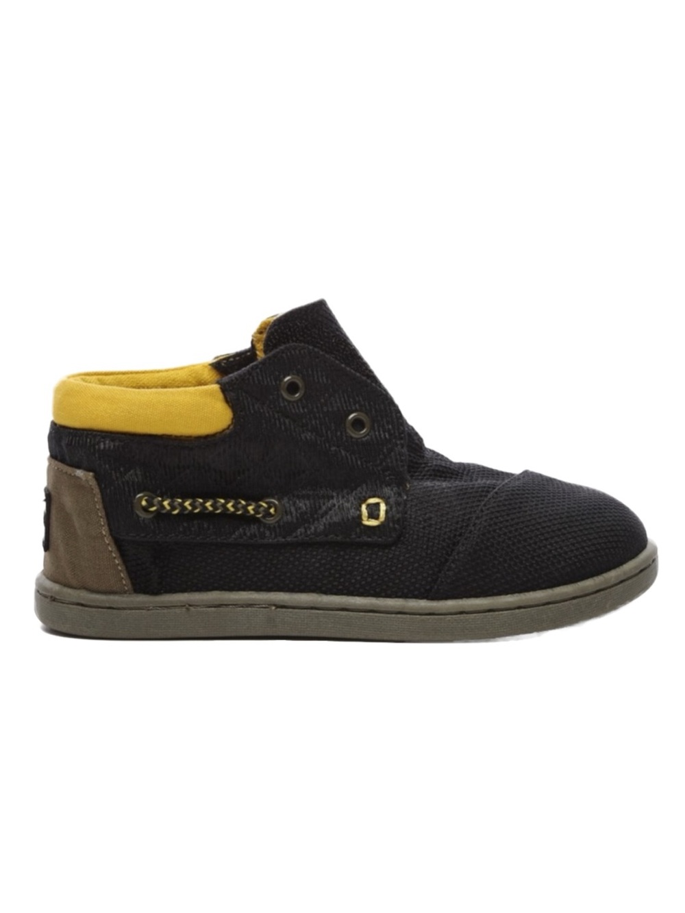 TOMS Velcro Closure High Top Round Toe Quilted Canvas Sneaker Black Yellow 🖤💛